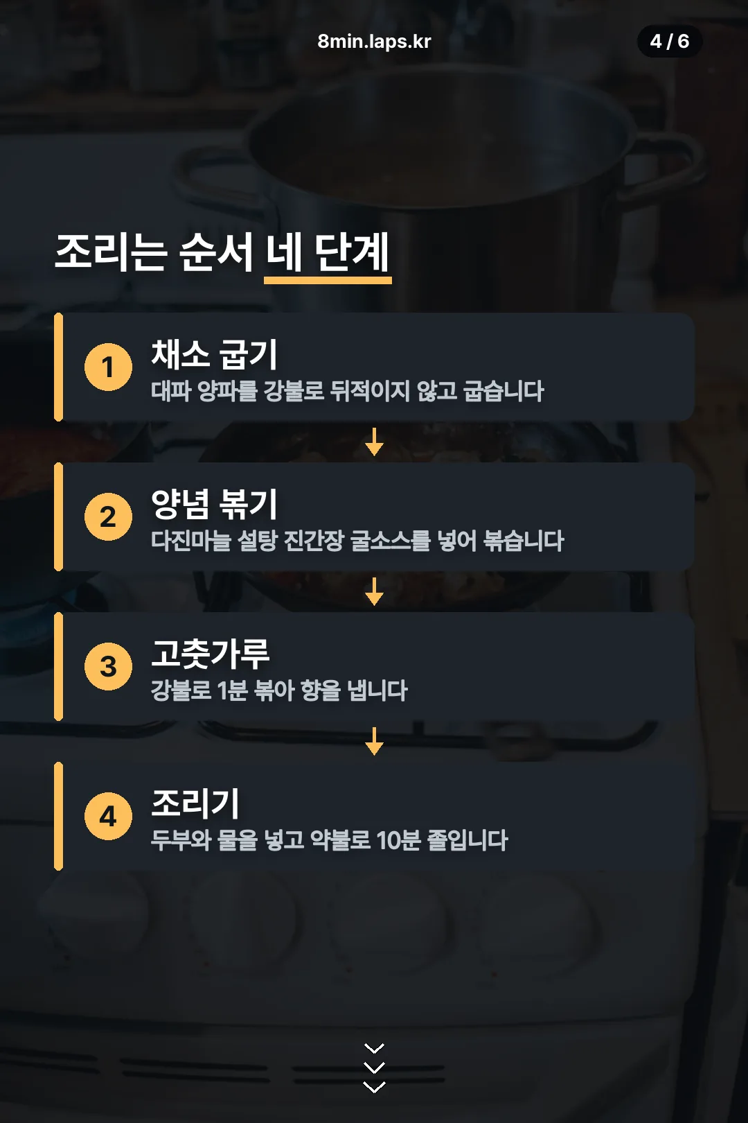 조리는 순서 네 단계